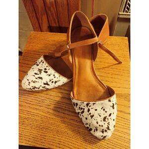 Madewell The Duet Mini Wedge Leather Calf Hair Shoes 8.5 Brown Strappy